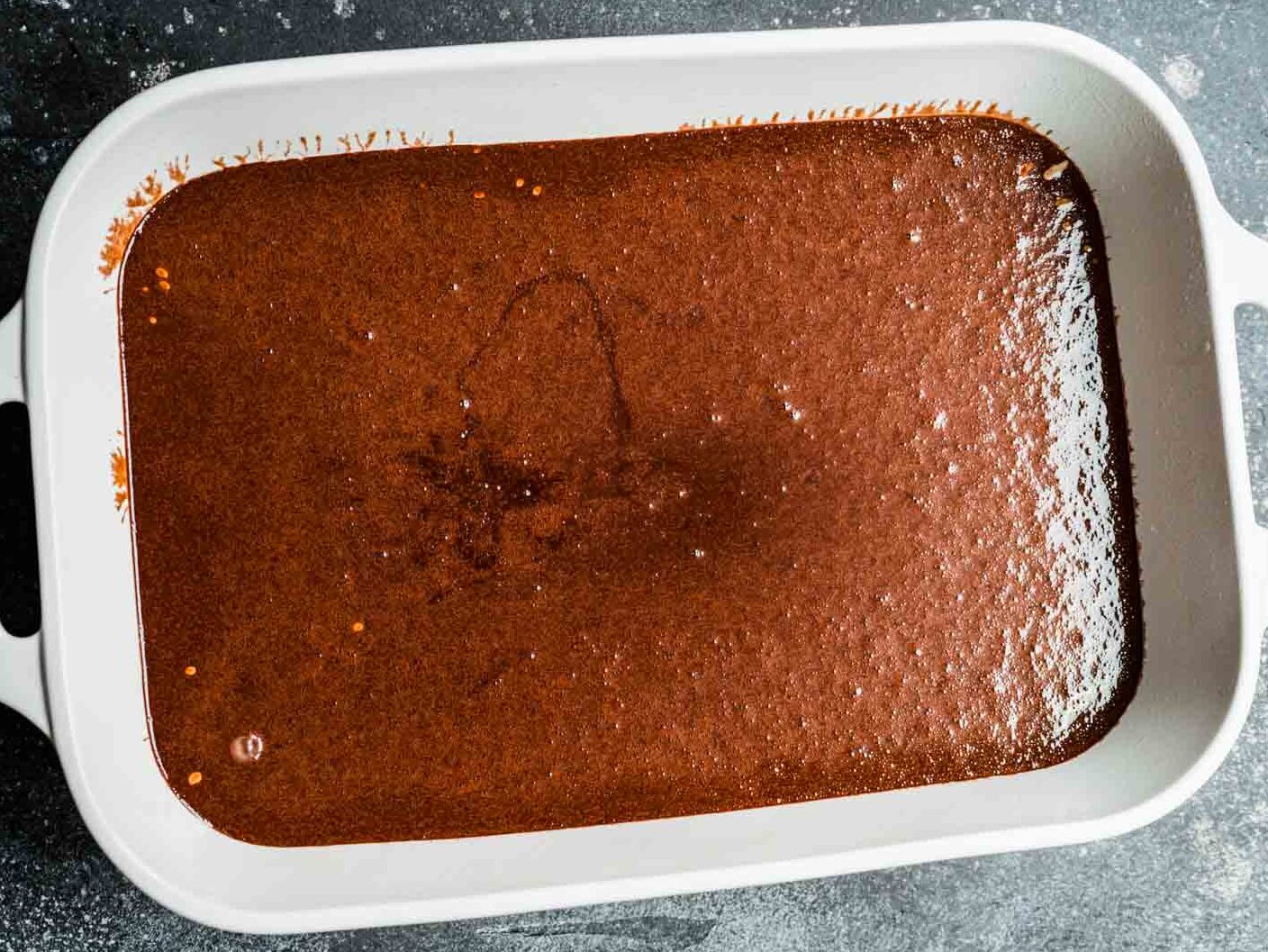 Cake batter in baking dish