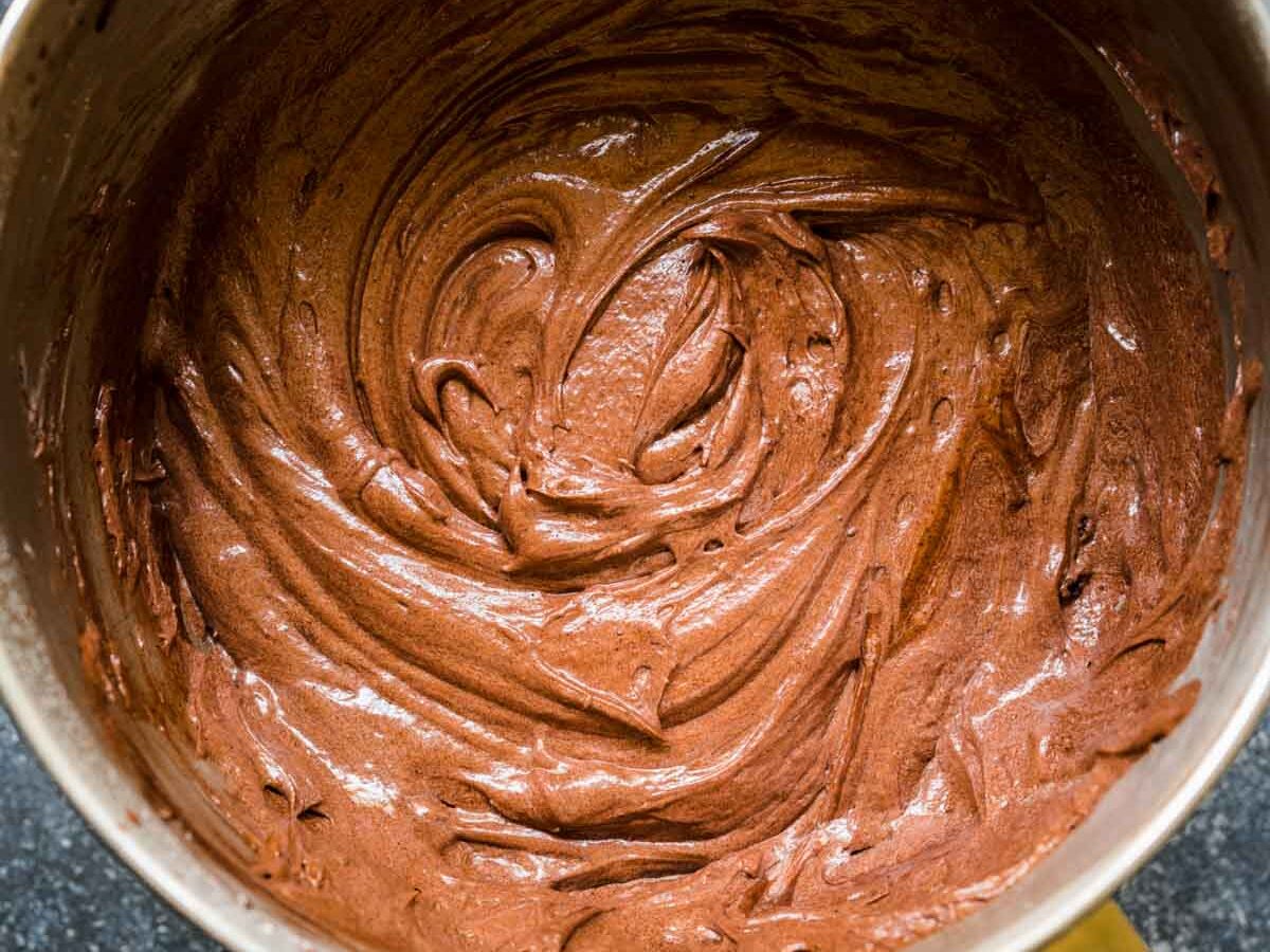 Chocolate pudding in mixing bowl
