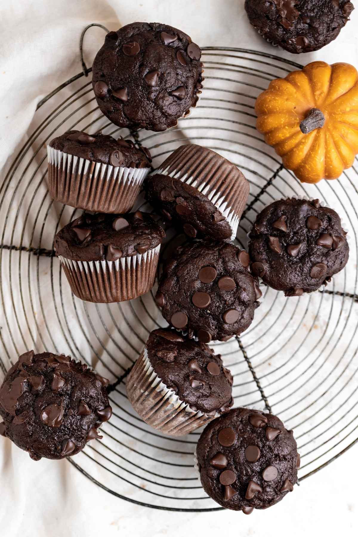 Chocolate Pumpkin Muffins on wire rack