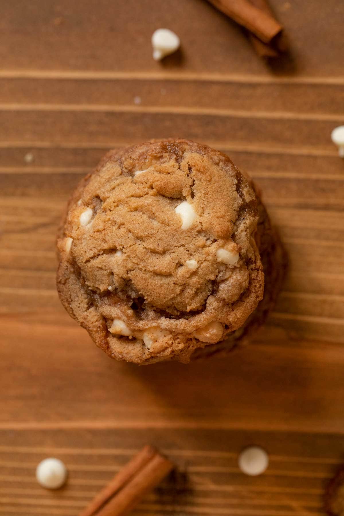 top-down view of Cinnamon Crisp Cookies in stack
