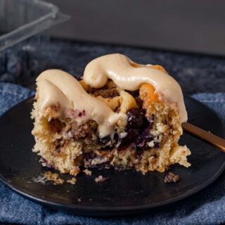 Sausage Blueberry Cinnamon Roll on plate