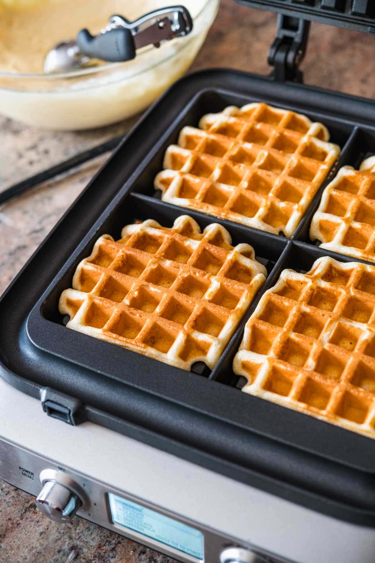 Cooked Classic Waffles in waffle iron