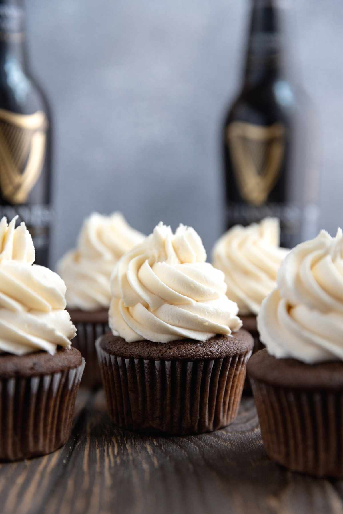 Irish Cream Guinness Cupcakes on cutting board