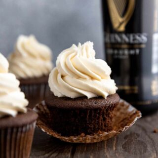Irish Cream Guinness Cupcakes on cutting board