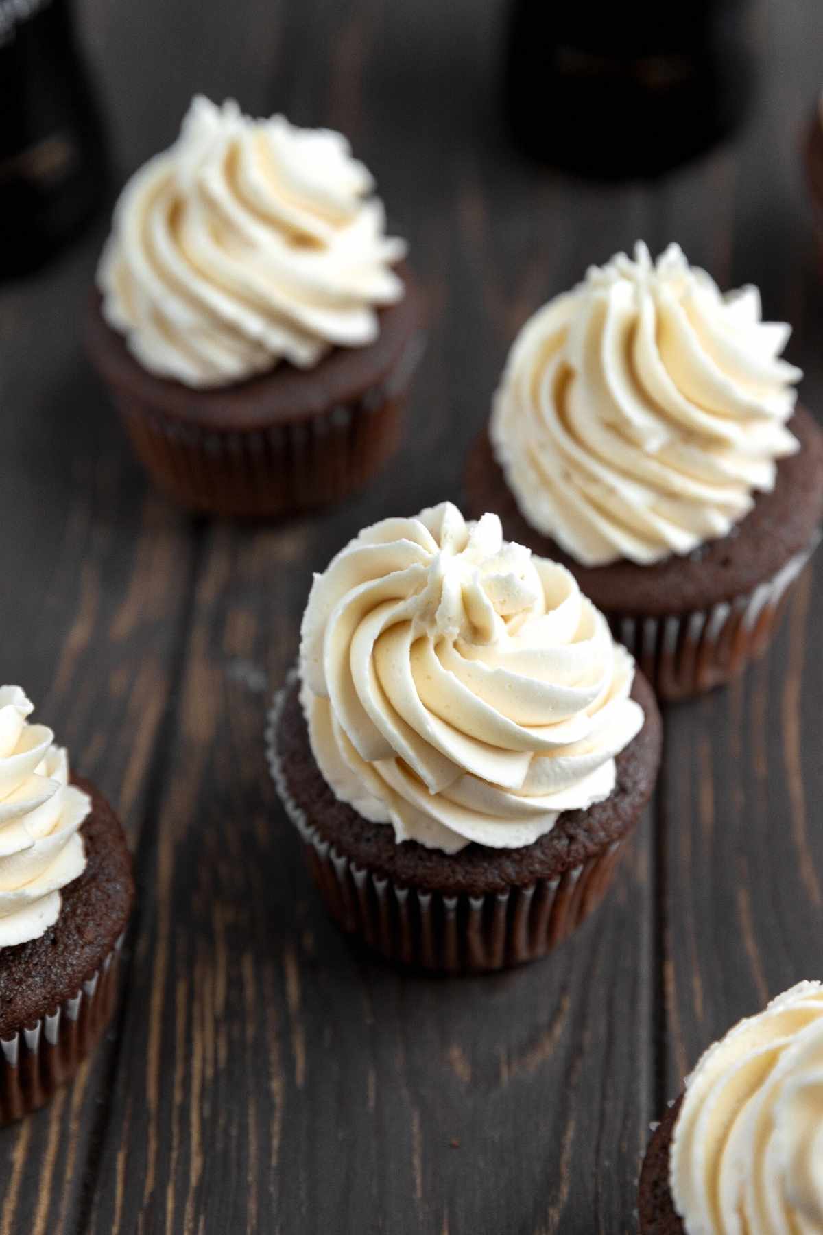 Irish Cream Guinness Cupcakes on cutting board