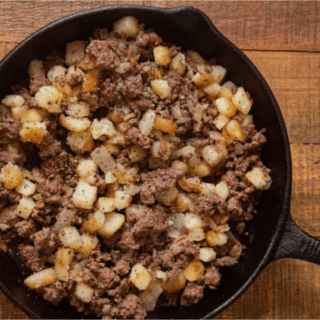 Hash in pan ready to serve