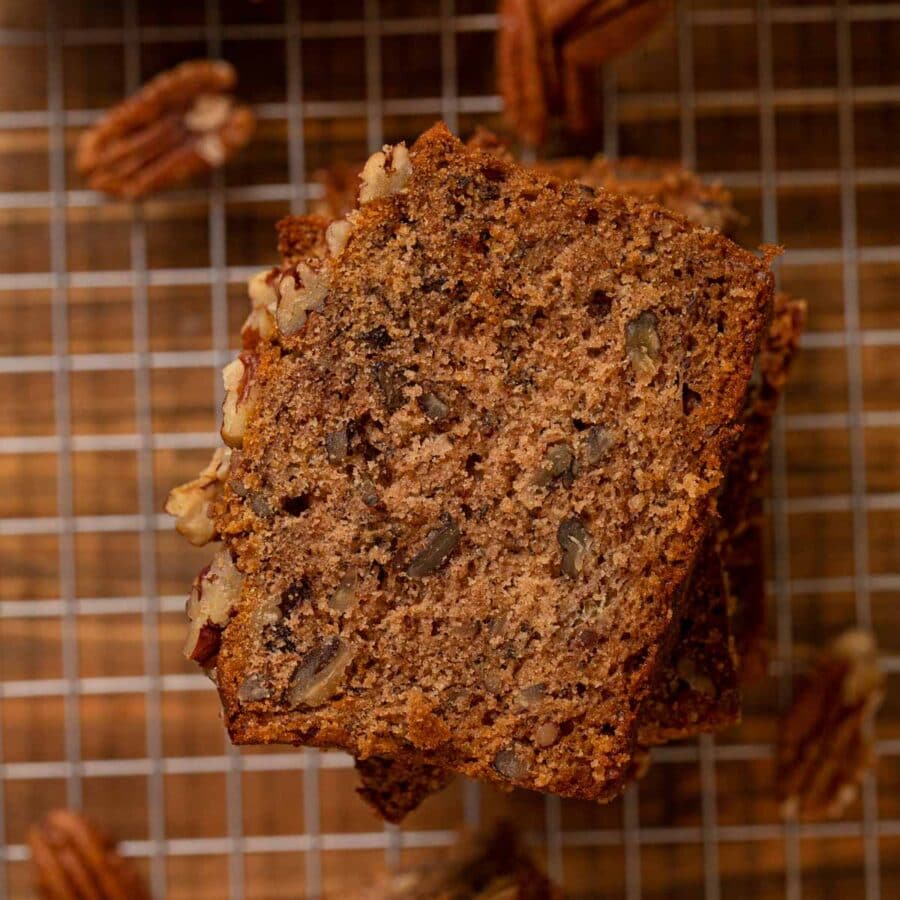 Top down slice of Honey Banana Bread