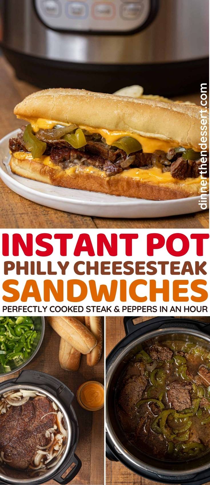 Instant Pot Philly Cheese Steak Sandwiches collage