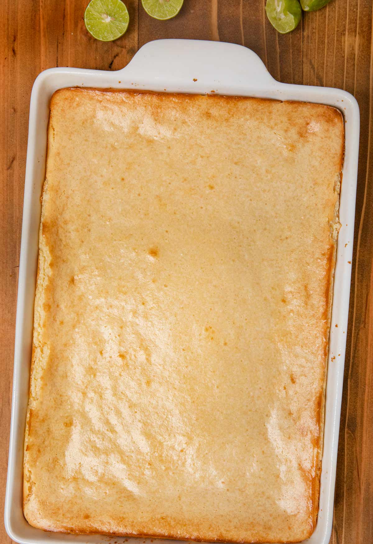 Key Lime Cheesecake Bars in baking dish