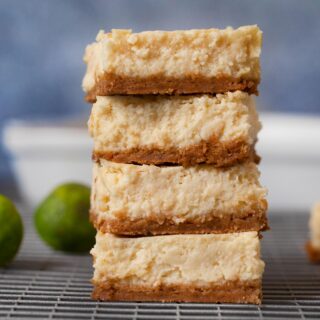 Key Lime Cheesecake Bars in stack