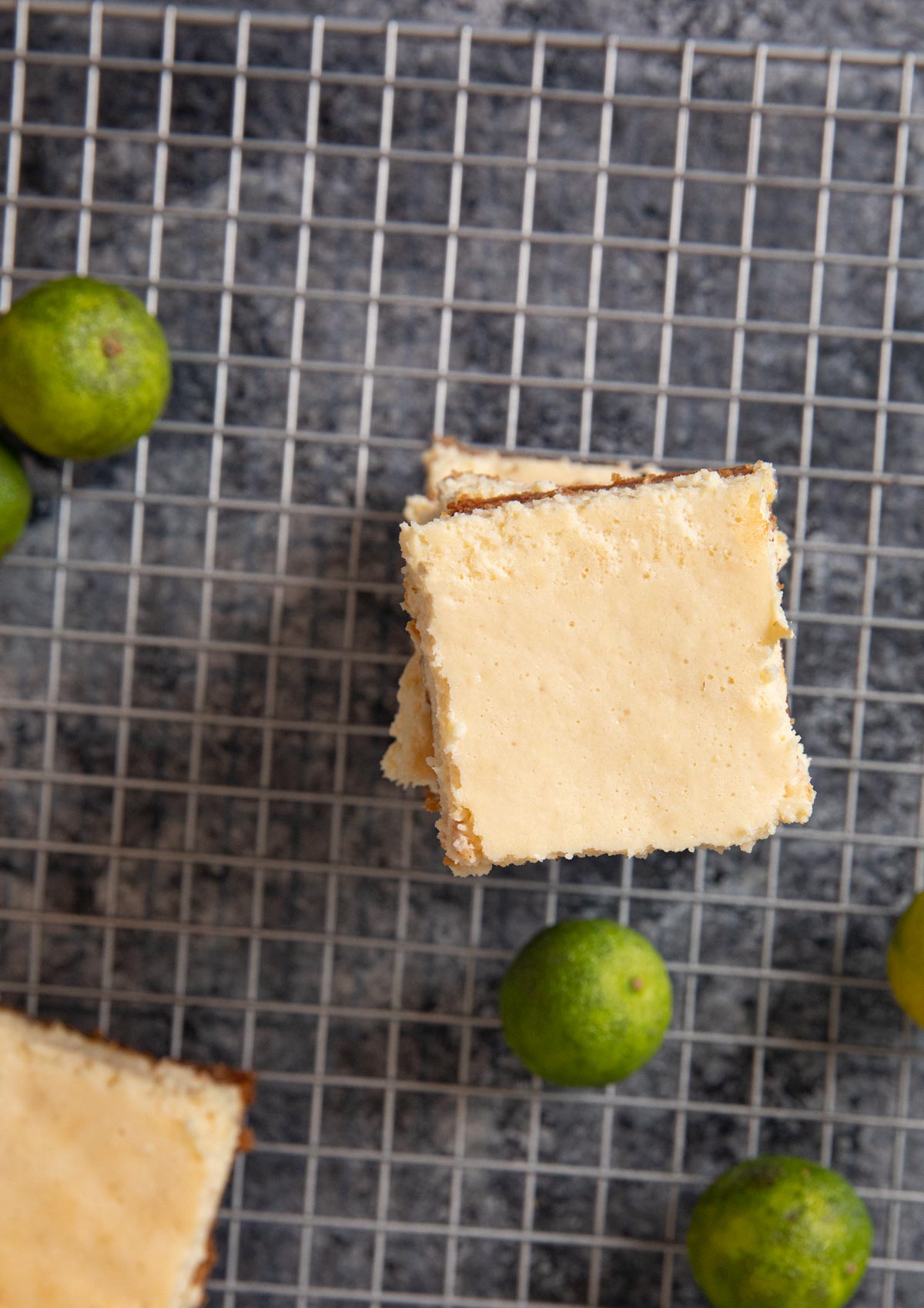 top-down view of Key Lime Cheesecake Bars in stack