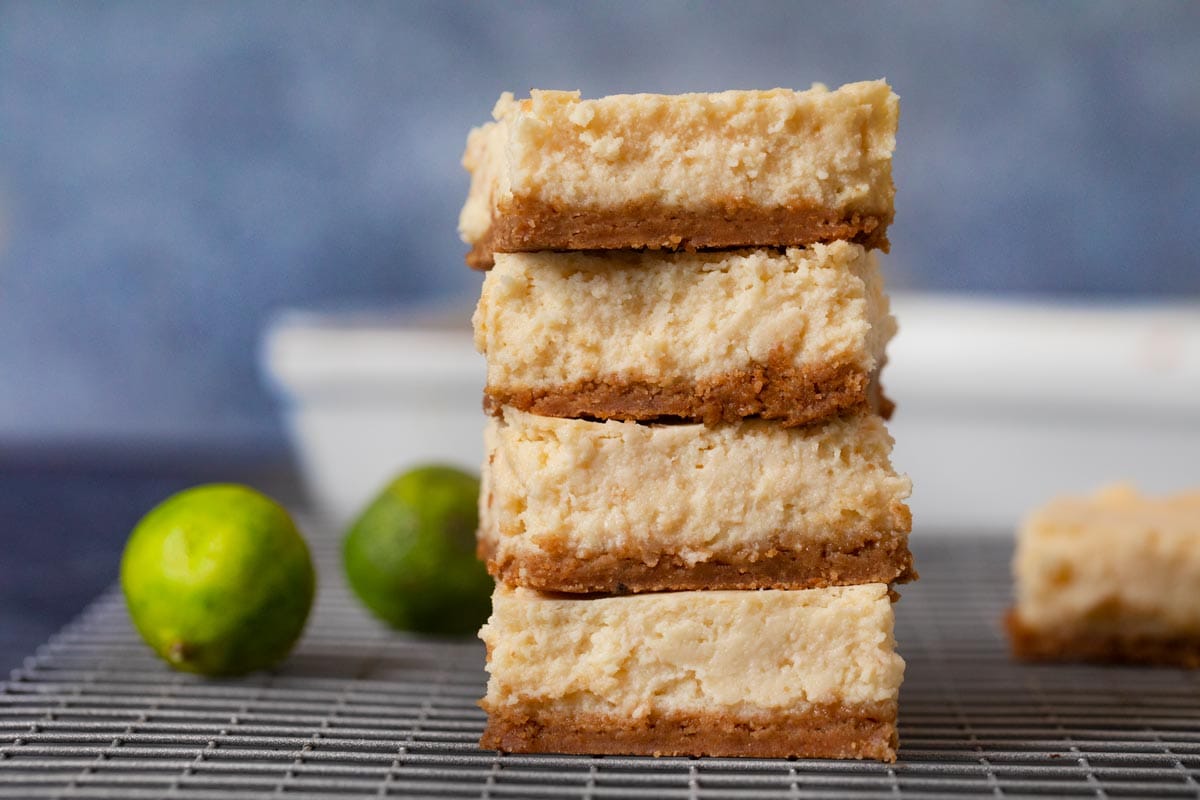 Key Lime Cheesecake Bars in stack