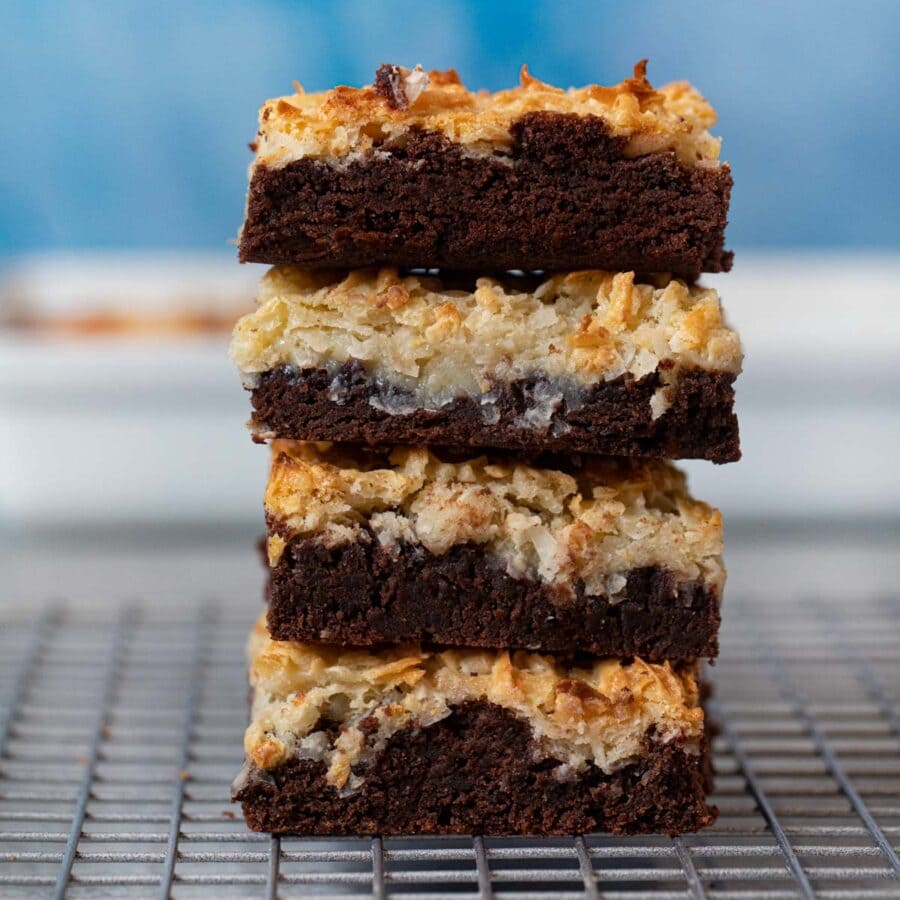 Stack of Coconut Macaroon Brownies