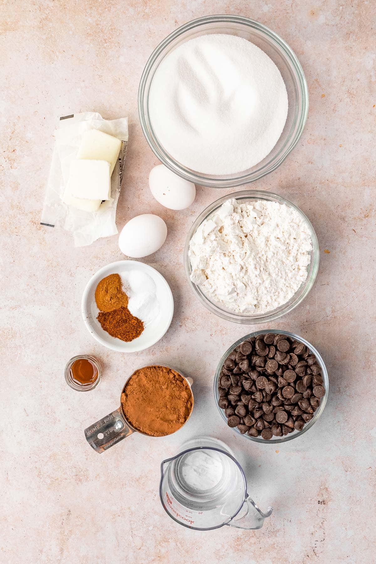 Mexican Brownie ingredients in separate bowls