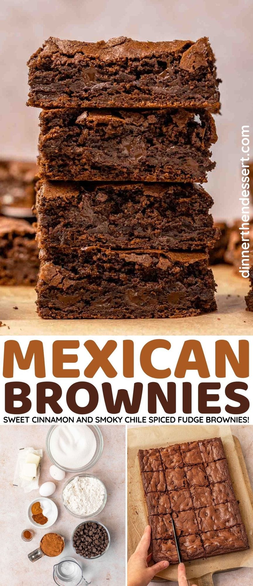Mexican Brownies stack of five brownies and prep collage