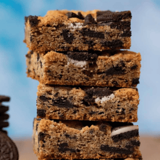 stack of blondies with cookies inside