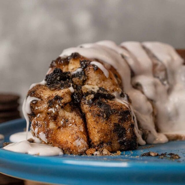 Oreo Monkey Bread topped with icing