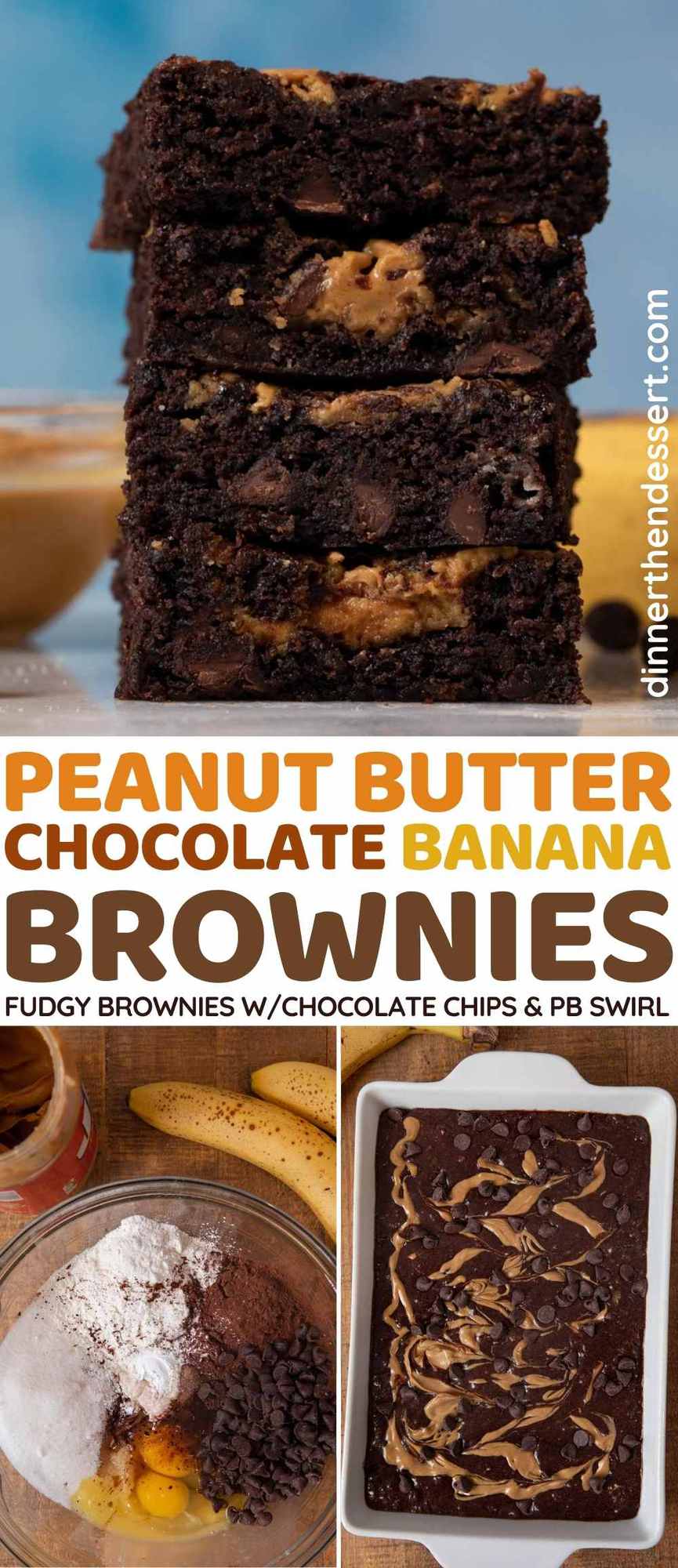 Peanut Butter Chocolate Banana Brownies collage