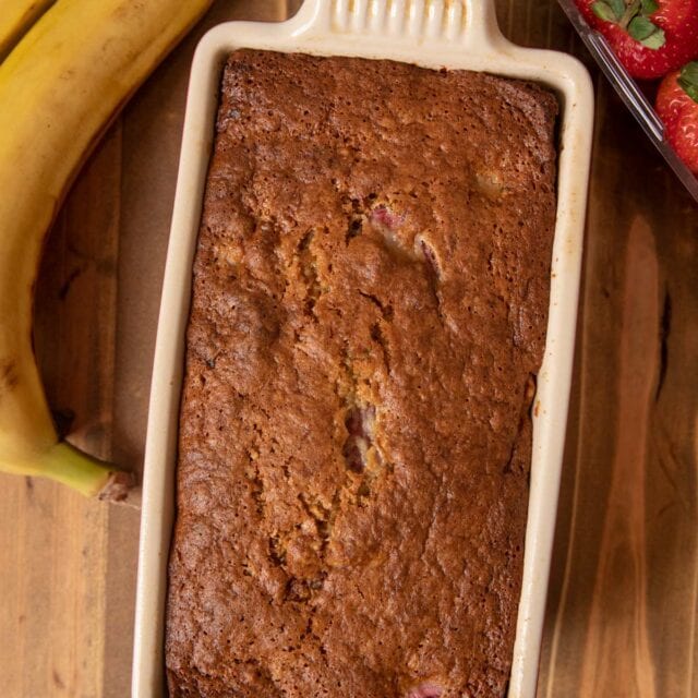 Strawberry Banana Bread in baking pan