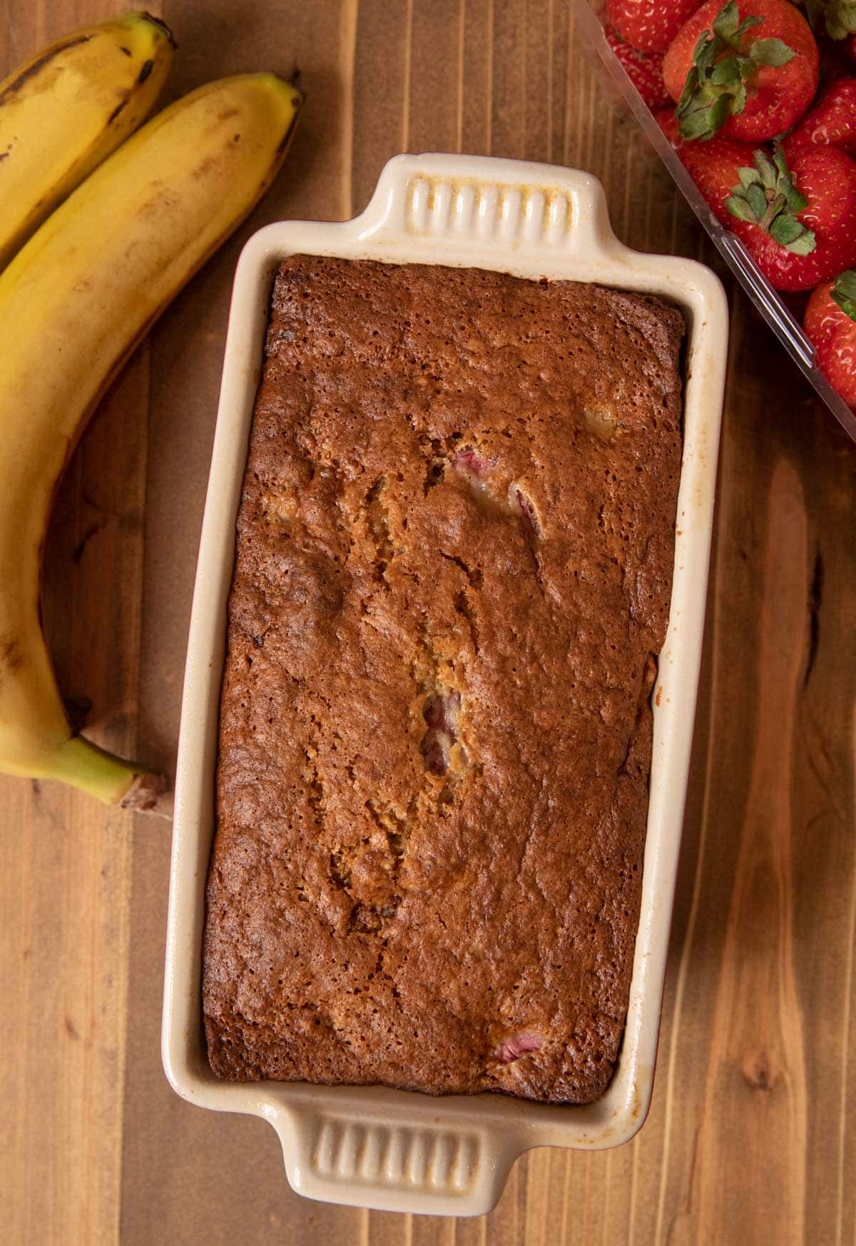 Strawberry Banana Bread in baking pan