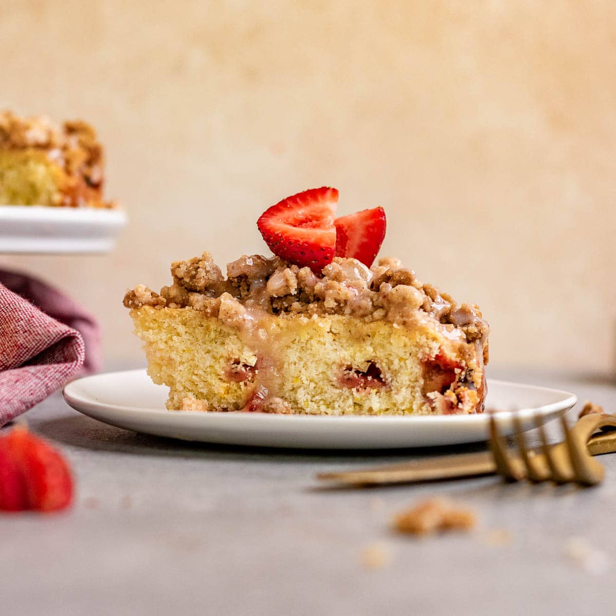 Strawberry Coffee Cake slice on plate