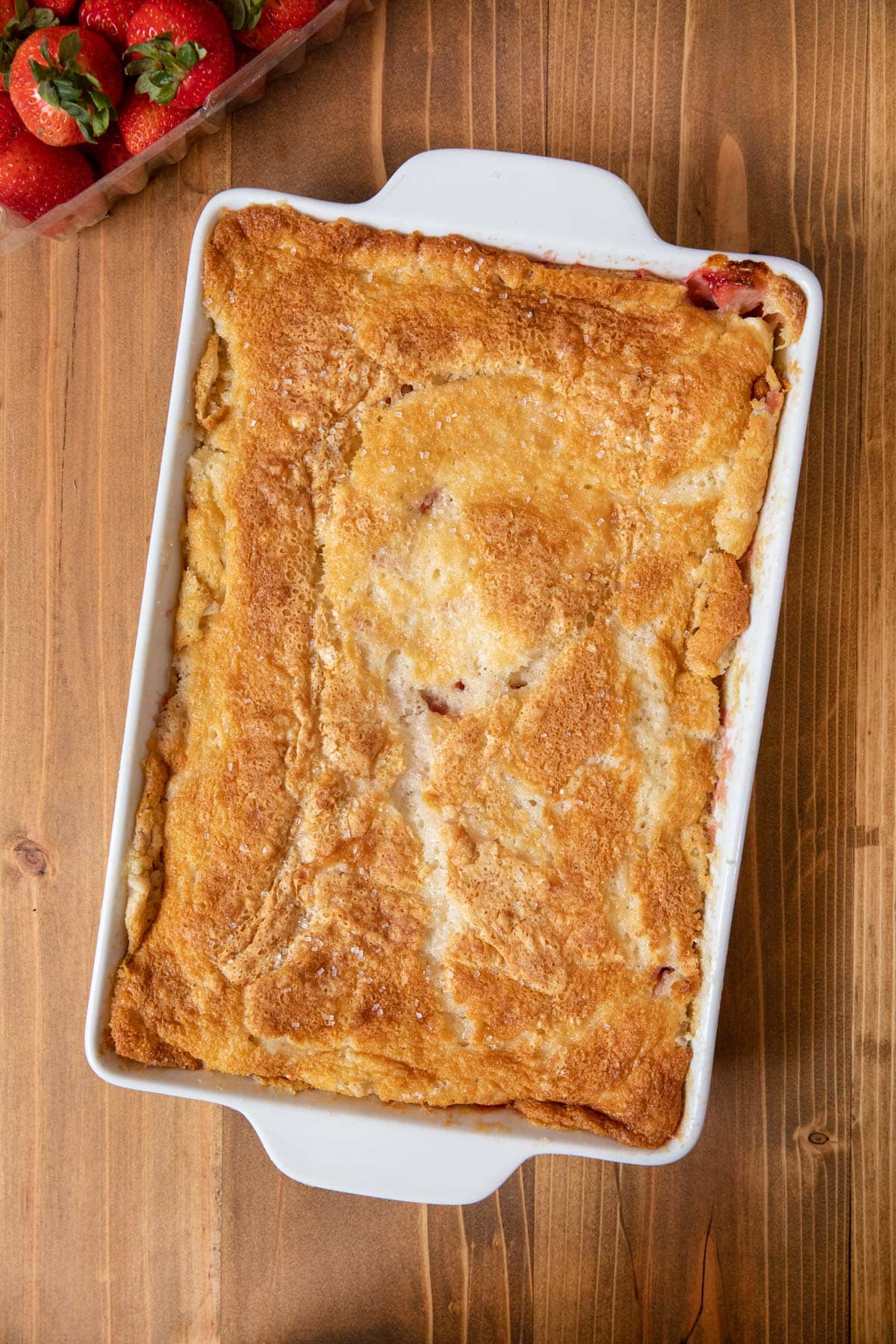 Strawberry Cream Cheese Cobbler in baking dish