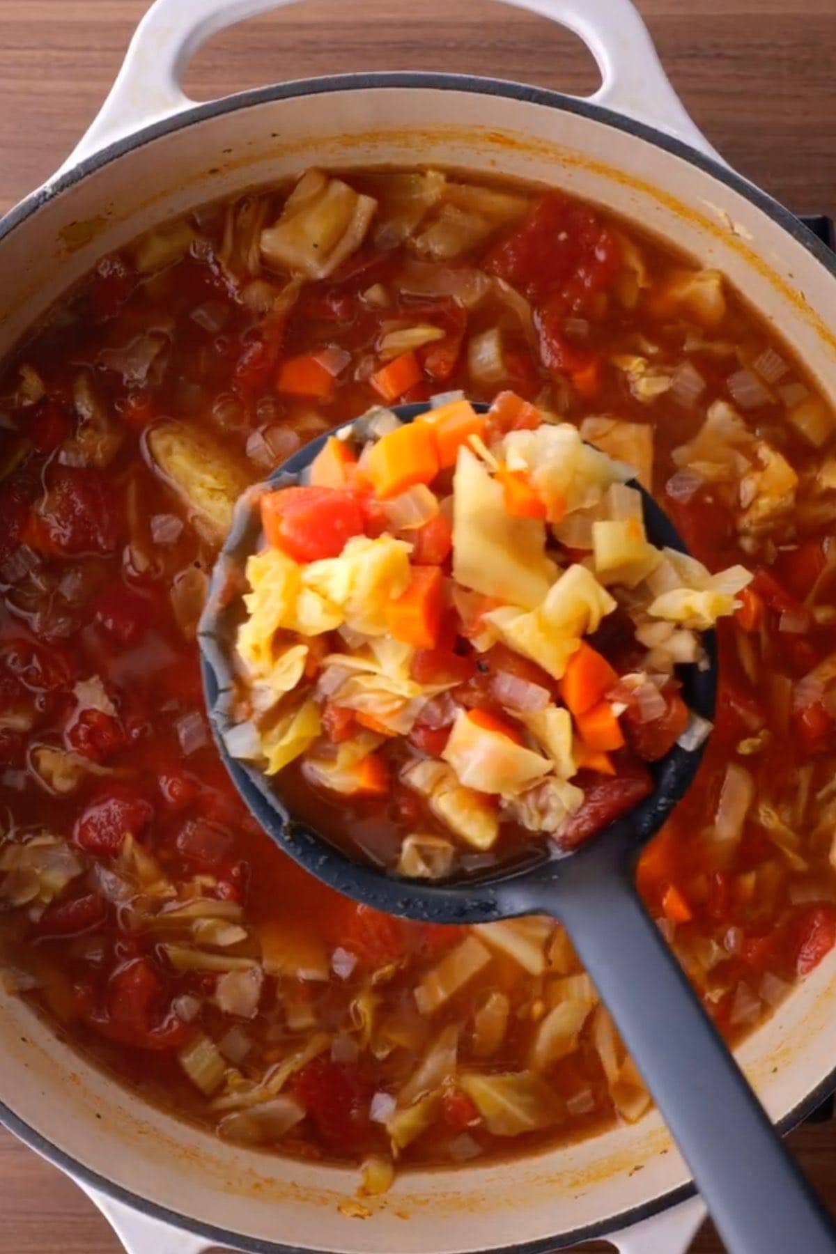 Weight Loss Cabbage Soup in pot with ladle