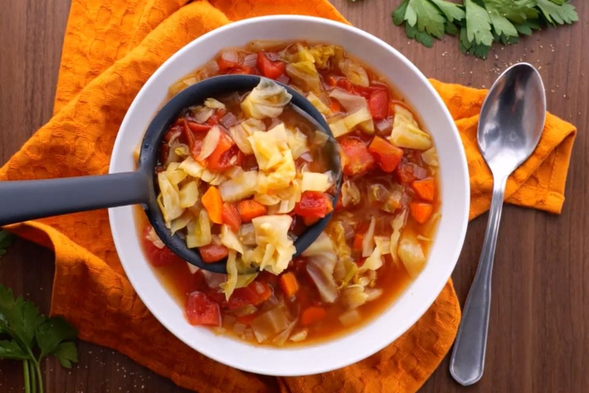 Weight Loss Cabbage Soup ladled in bowl 
