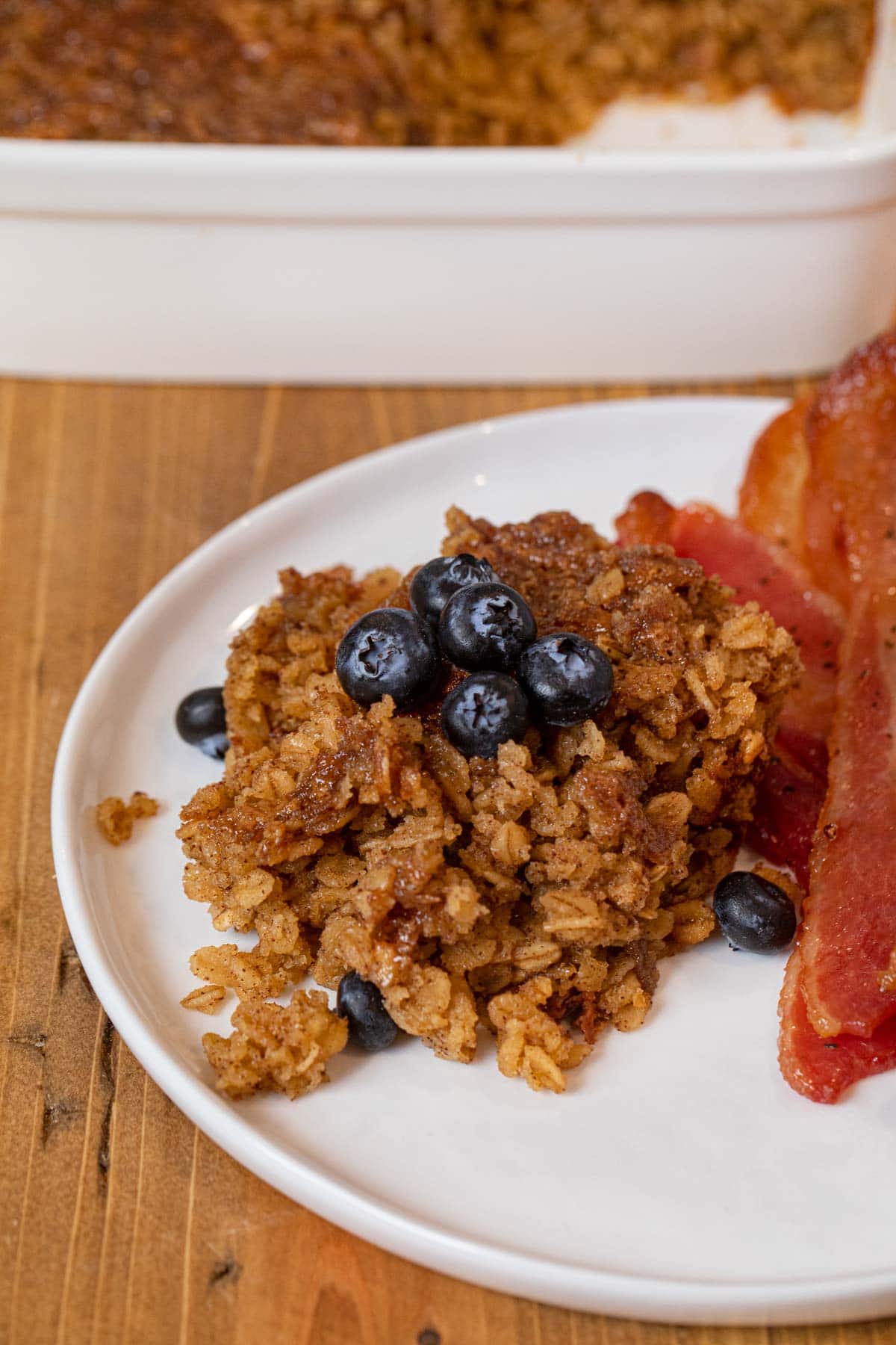 Baked Oatmeal on plate with blueberries