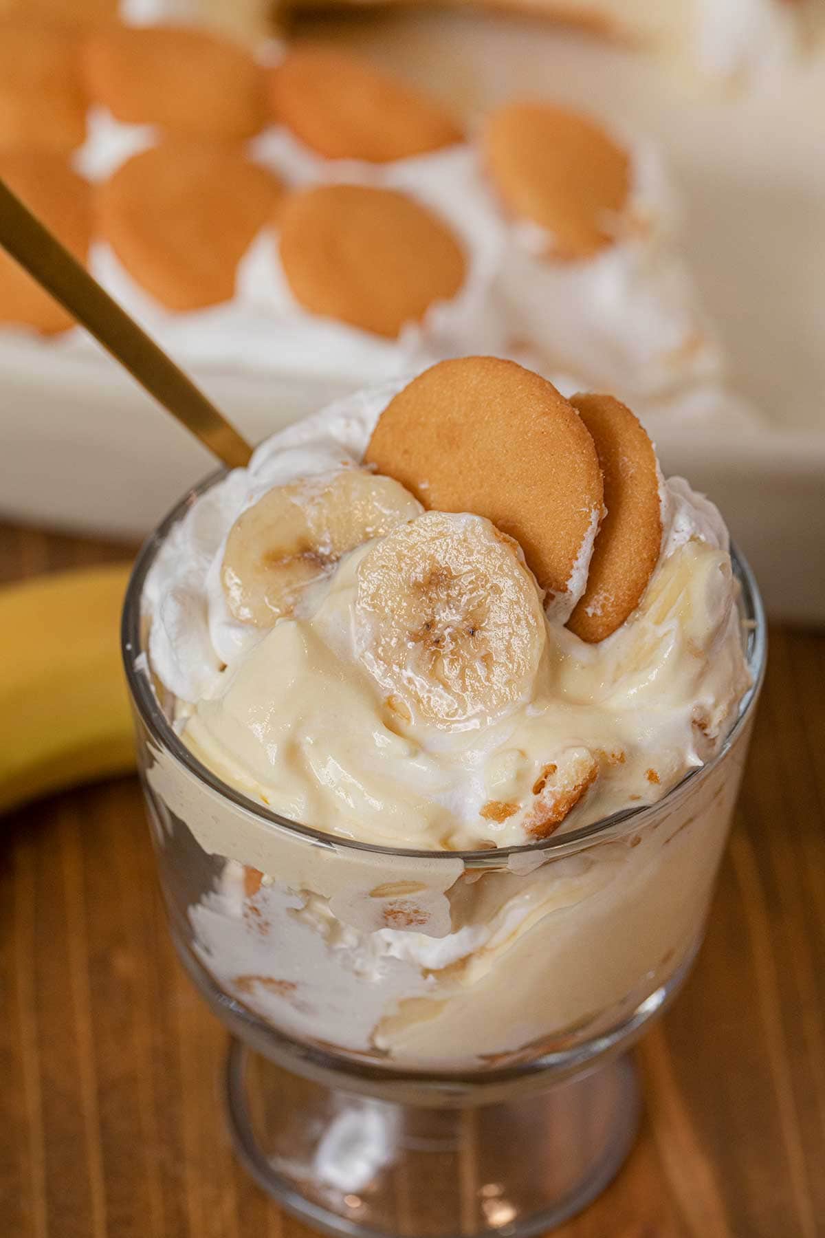 Banana Pudding serving in glass bowl