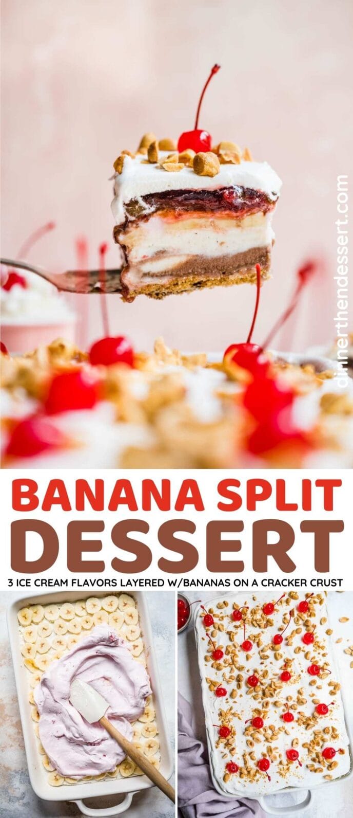 No-Bake Banana Split Dessert Collage