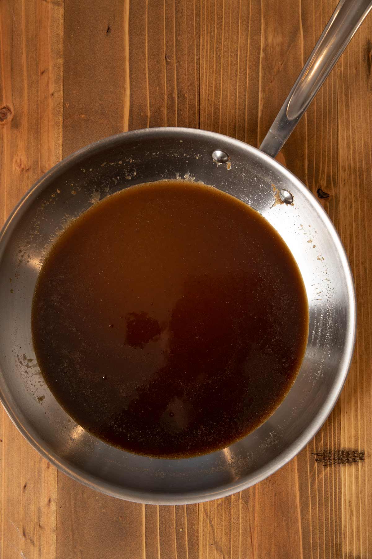 Bananas Foster sauce in saucepan