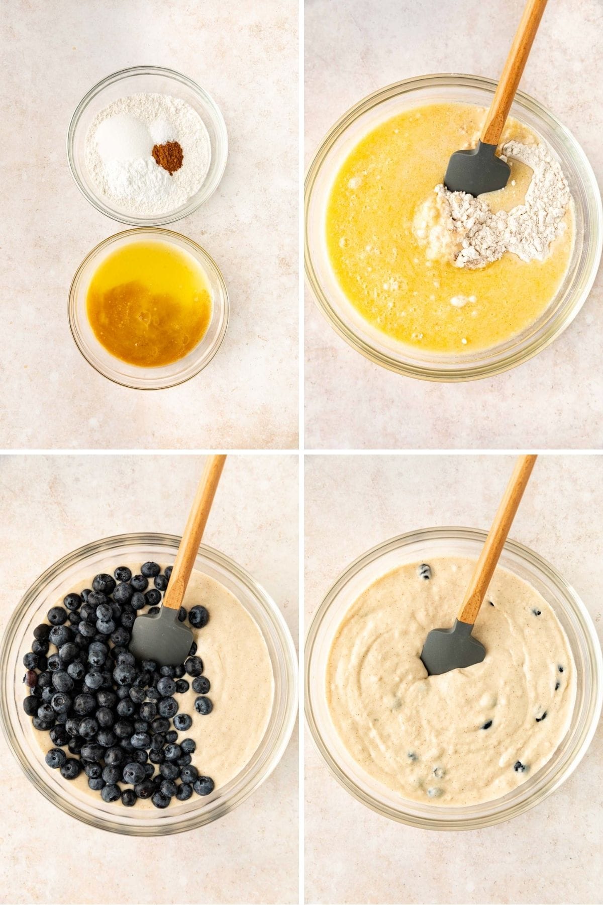 Blueberry Pancake batter preparation collage