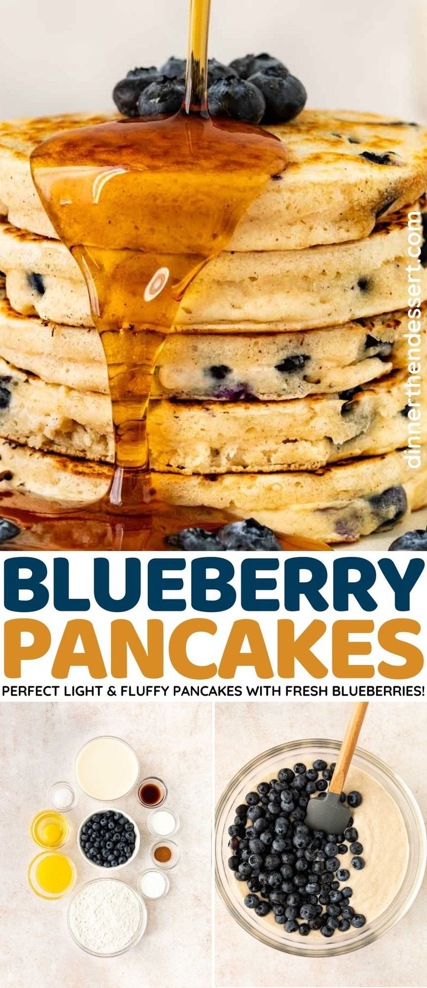 Blueberry Pancakes in a stack with syrup collage