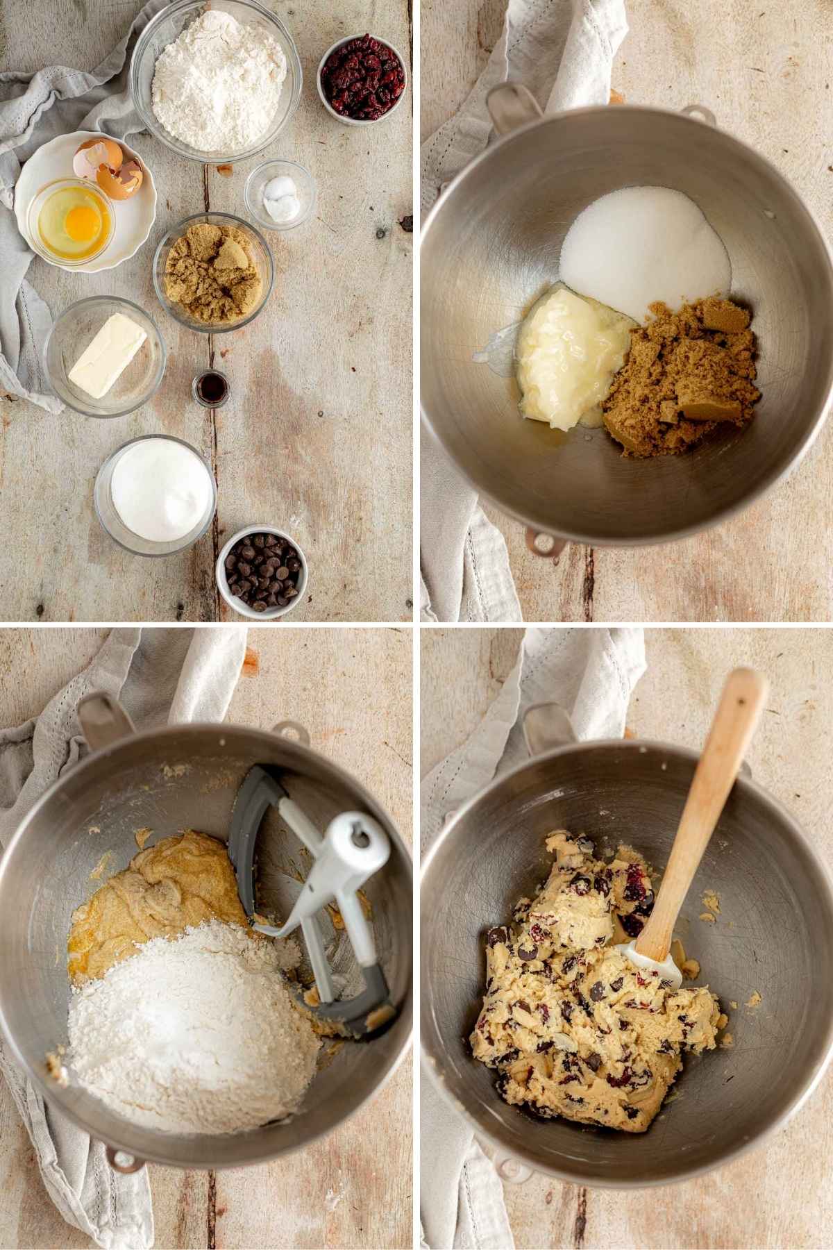 Cherry Chocolate Chunk Cookies collage of dough prep steps