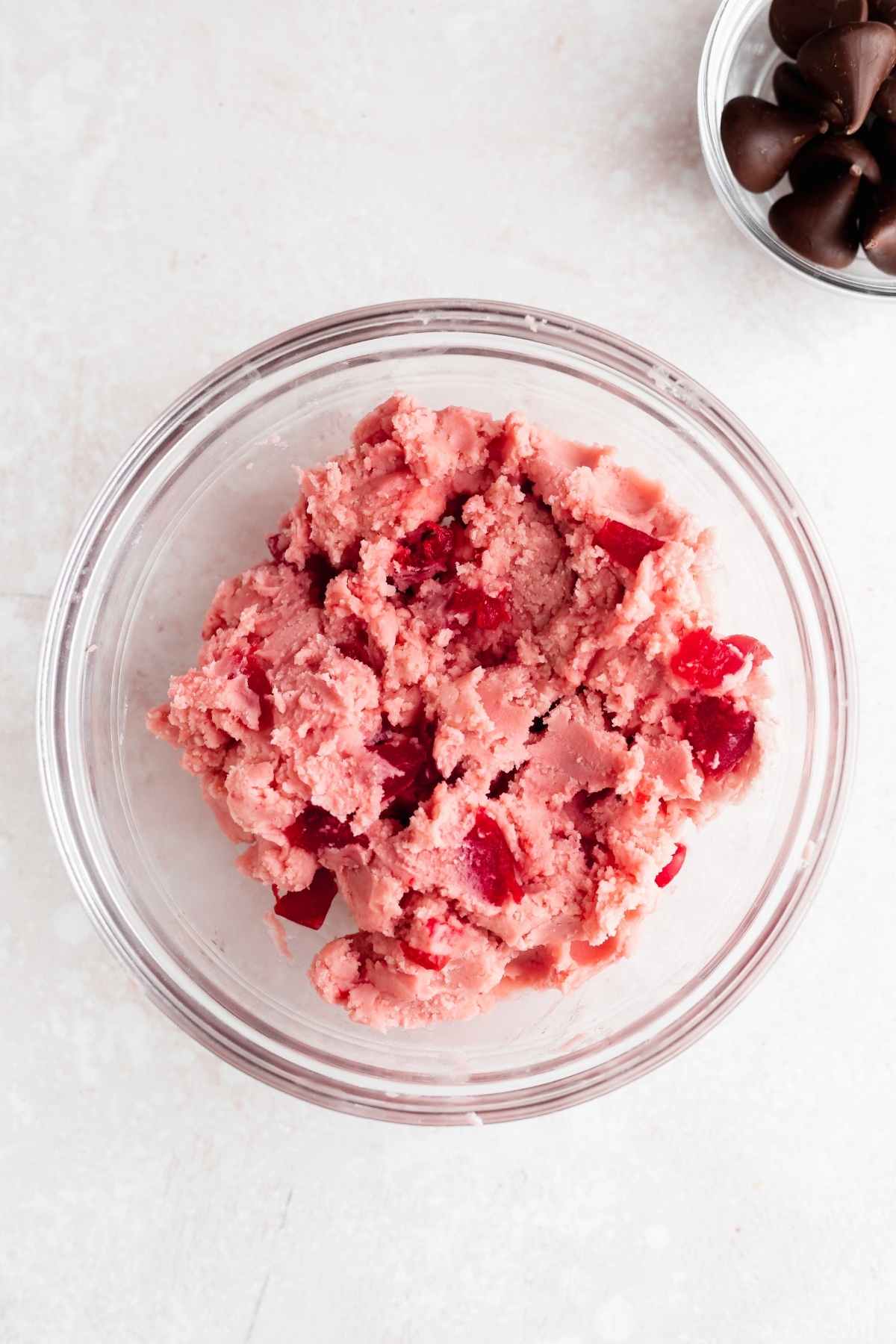 Cherry Kiss Cookies dough in mixing bowl
