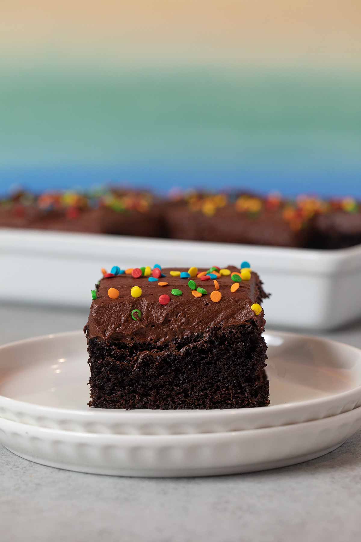 serving of Chocolate Sheet Cake on plate