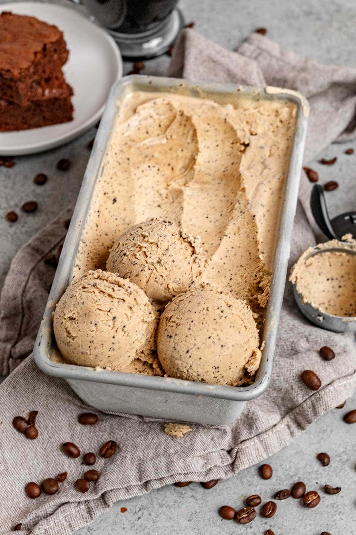 Coffee Ice Cream scoops in serving dish