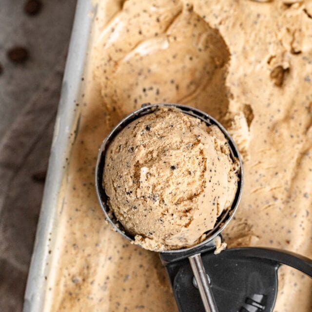 Coffee Ice Cream scoop in serving dish