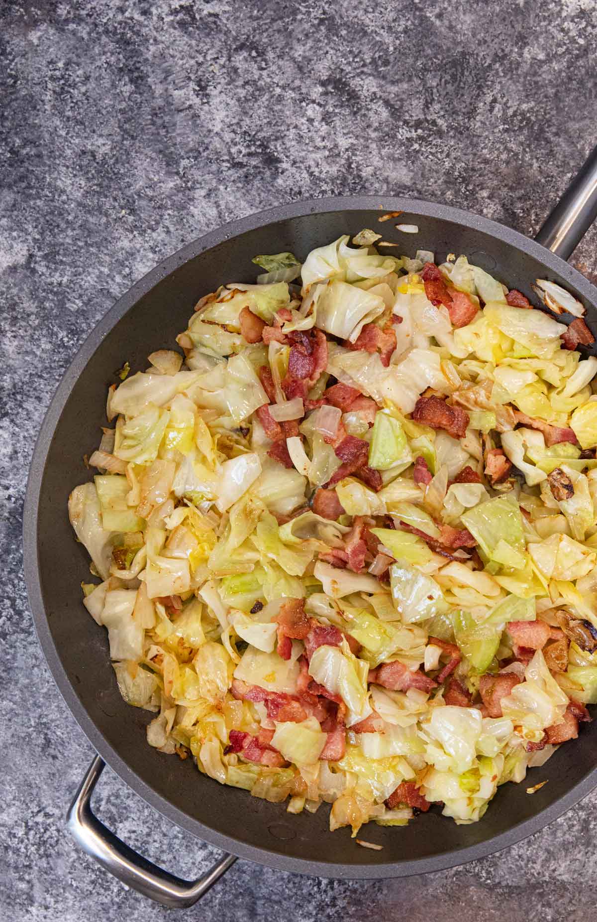 Colcannon Irish Potatoes cabbage and bacon in pan