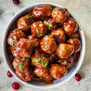 Cranberry Meatballs in serving dish 1x1