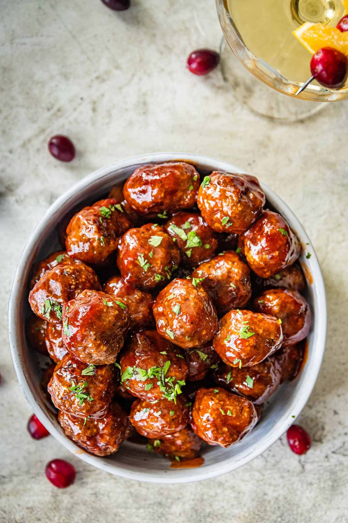 Cranberry Meatballs in serving dish