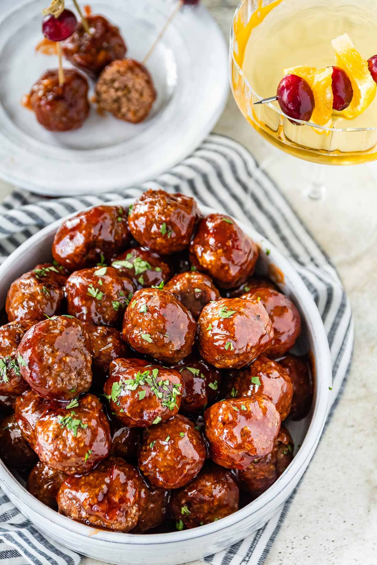 Cranberry Meatballs in serving dish