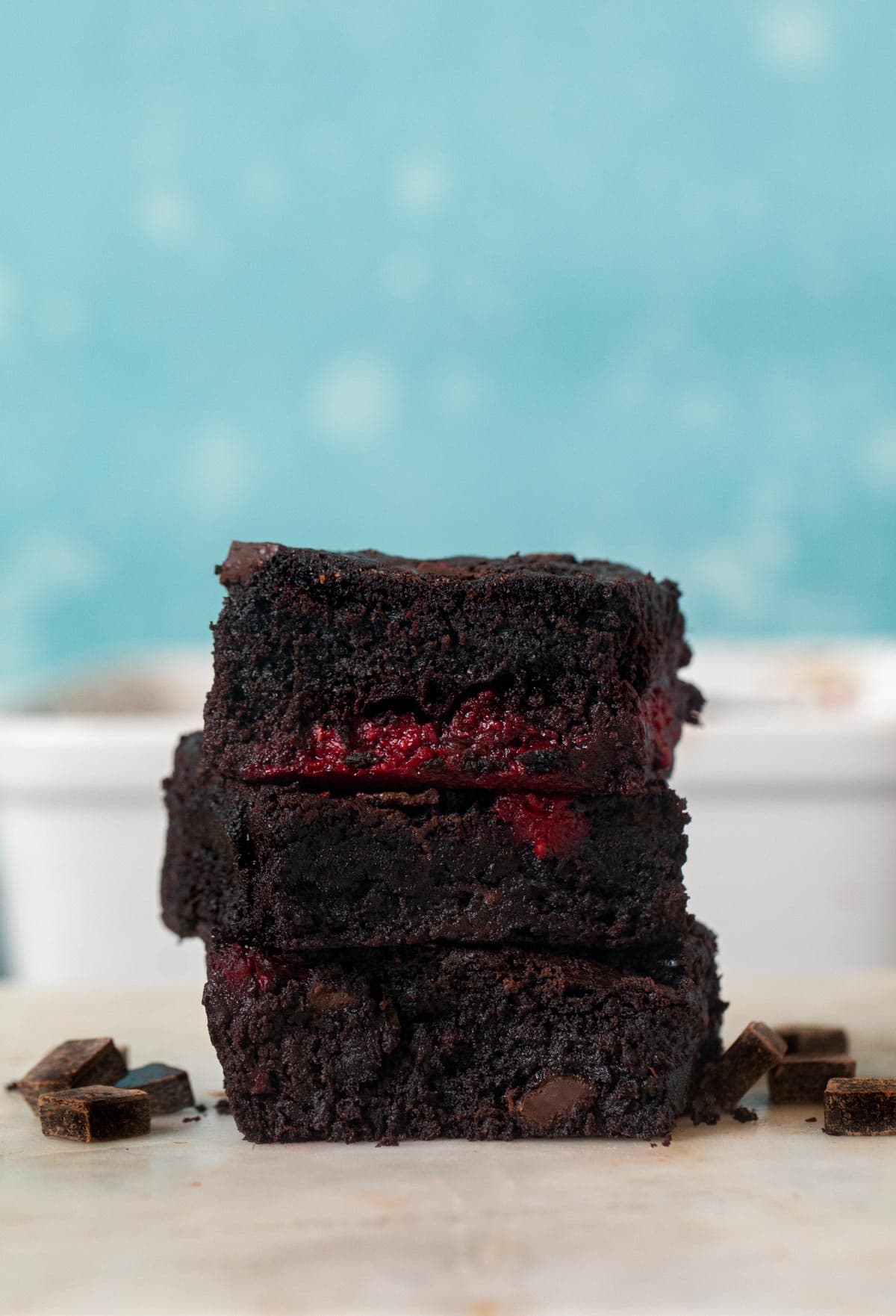 Dark Chocolate Raspberry Brownies in stack