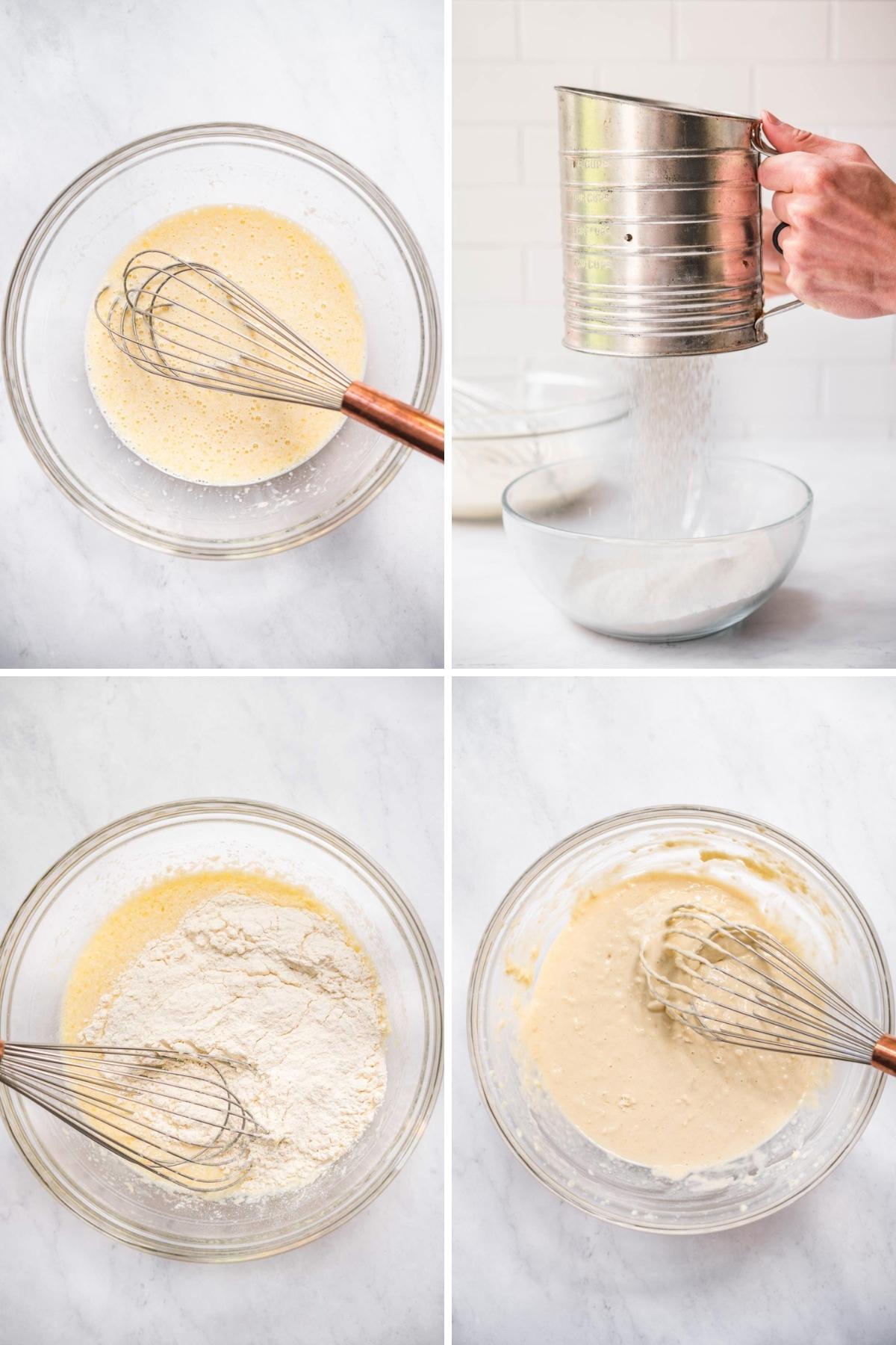 Collage of prep steps for Perfect Fluffy Pancakes