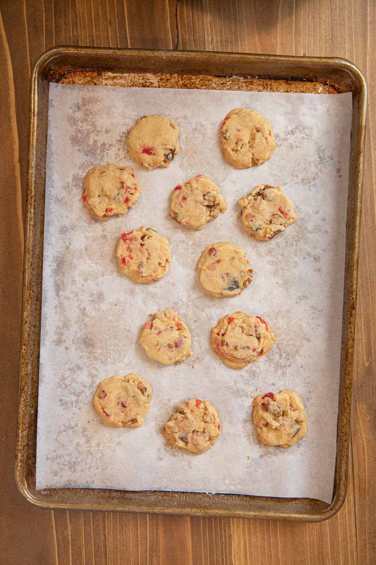 Fruit Cake Cookies on cookie sheet