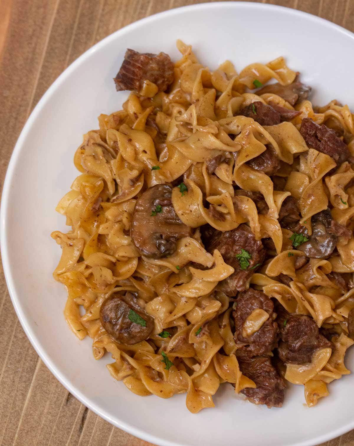 Instant Pot Beef Stroganoff serving on plate