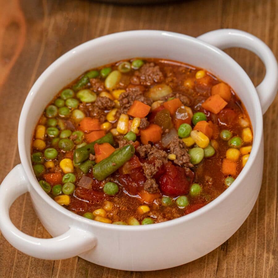 Instant Pot Hamburger Soup serving in bowl