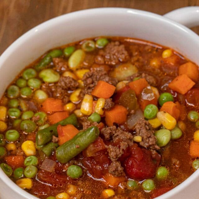 Instant Pot Hamburger Soup serving in bowl