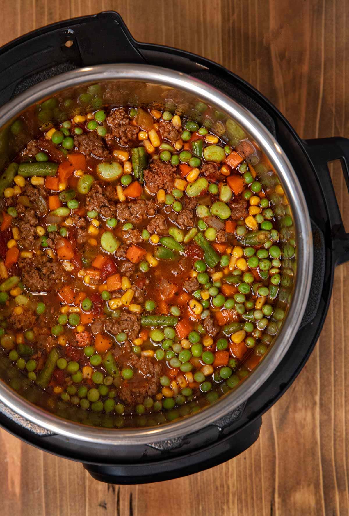 Instant Pot Hamburger Soup cooked in pressure cooker